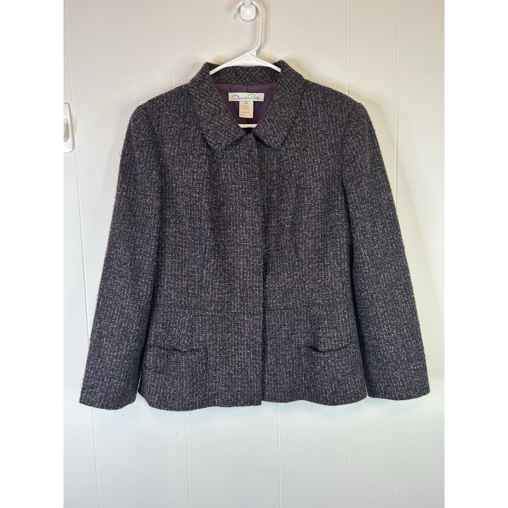 Oscar De La Renta Women's 14 Wool Blend Blazer Silk Lining Purple 181